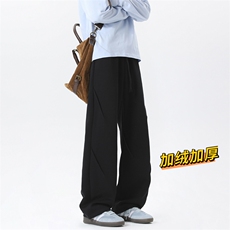 现货加绒加厚设计感拼接卫裤男长裤直筒特P加绒38，男装休闲裤，电商D205