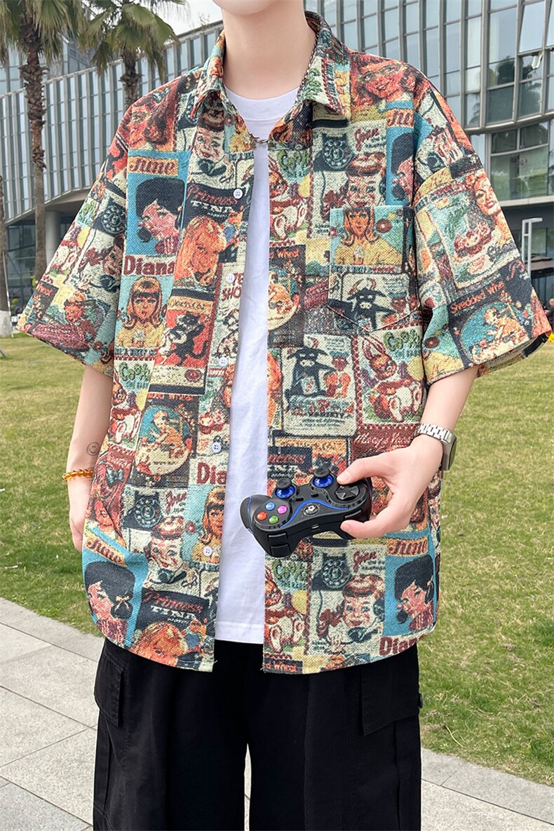 夏季海边沙滩男女同款短袖衬衣潮牌宽松大码XZ102B-1-CS2003P35,男装T恤,星座102B-1