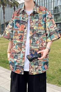 夏季海边沙滩男女同款短袖衬衣潮牌宽松大码XZ102B-1-CS2003P35图片
