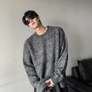 韩版简约潮流圆领围巾宽松套头针织衫流行时髦百搭毛衣男 MK136图片