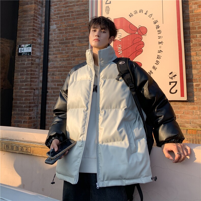 外景港风拼接撞色面包服时尚立领保暖皮棉服A247-MY520特批85,男装棉衣,电商A247