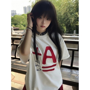T0675-P25 创意美式A加趣味印花短袖 男女同款上衣图片