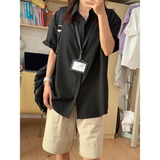 薄款冰丝短袖衬衫男简约纯色垂感休闲痞帅衬衣CS288-P20，男装T恤，星座301C-5