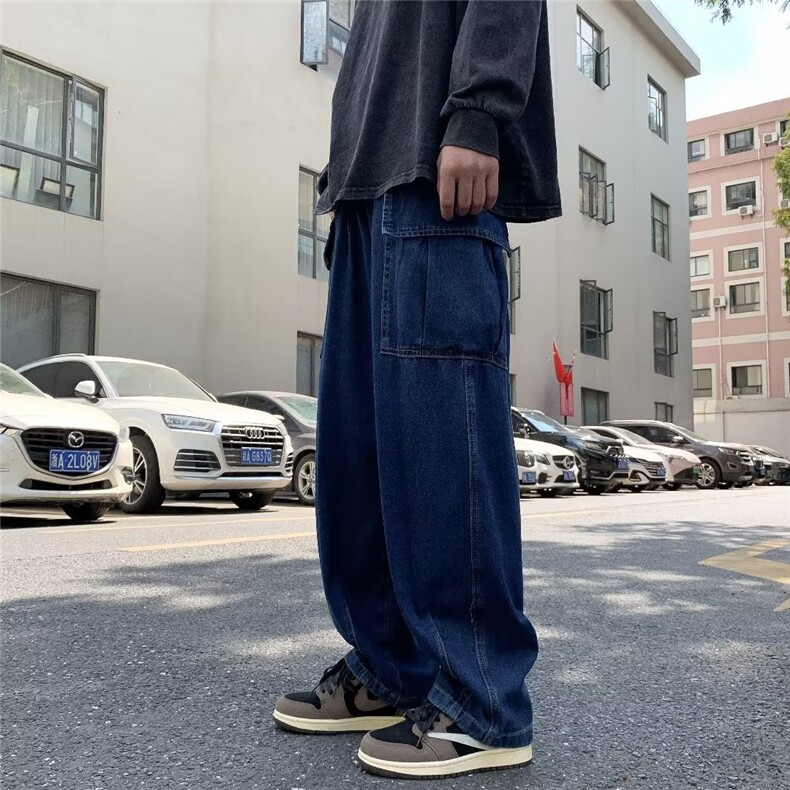 工装牛仔裤男士潮牌ins秋冬季裤子直筒宽松束脚休闲长裤N8132-P45图片