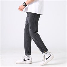 2025新款男生牛仔裤破洞九分裤直筒小脚翻边百搭潮牌K23-P35元，男装牛仔裤，星座1202-3（原1218-3）