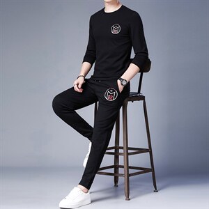 圆领秋季男士运动套装商务休闲卫衣中年运动服套装男春秋运动卫衣图片