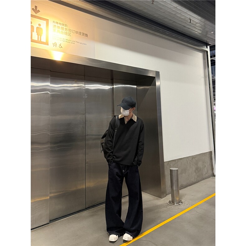 老钱风千鸟格长袖T恤男春秋高级感潮牌cleanfit美式内搭翻领卫衣,男装Polo衫,星座506A