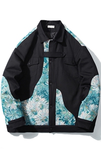 1日系白底刺绣拼接设计大码M-5XL夹克棉服外套男8706P115控158图片