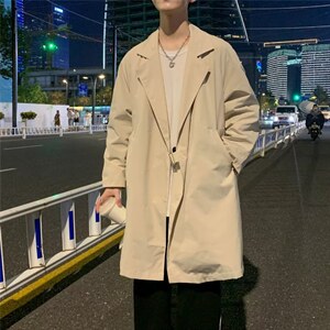 秋季韩版风衣港风大衣男士2022新款宽松上衣服外套男 W3714-P55图片
