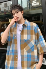 短袖衬衫男夏季新款磨毛格子衬衣DX003-特批26无差价，男装衬衫，星座214-3