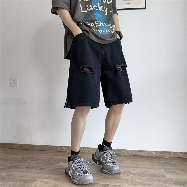 破洞牛仔短裤男夏季美式高街vibe五分裤潮流帅休闲裤子RK2762-P34,男装牛仔裤,星座412-3
