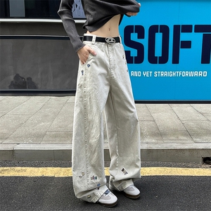 8X-M 卡通绣花休闲裤男2025新款情侣宽松阔腿弯刀裤子K9173P78图片