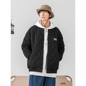 日系棒球领棉服男2025秋冬新款宽松菱格棉衣外套JA5045-P115控198图片