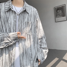 8XL-M灯芯绒长袖衬衫特大码痞帅扎染衬衣美式复古外套CS9002/P55，男装衬衫，电商B238