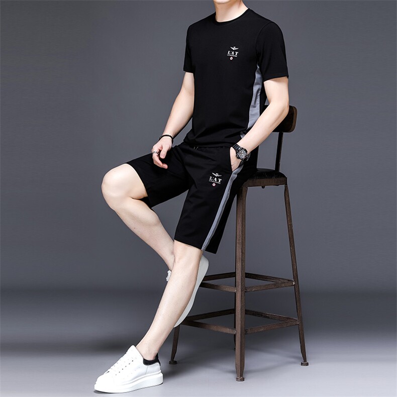 2023新款夏短袖t恤男polo衫圆领冰丝中年休闲时尚百搭三件套男装,男装休闲套装,电商B212（原钱塘6029）