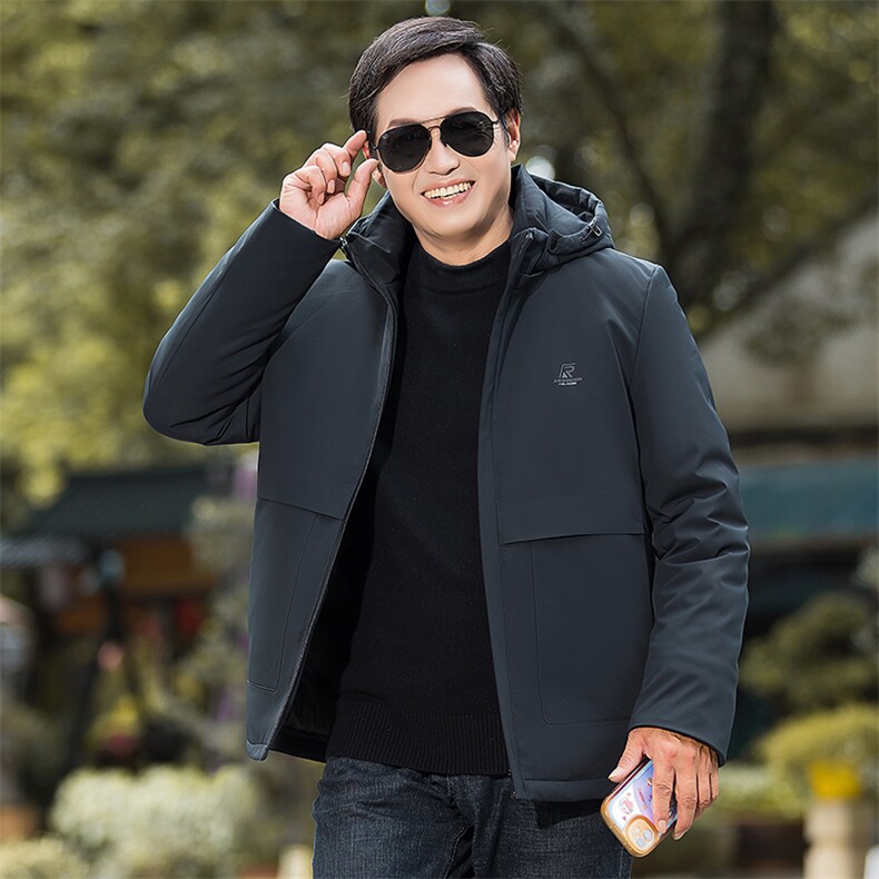 新款男士休闲冬装外套中老年羽绒服男中长款加厚连帽爸爸装,男装羽绒服,钱塘6003（原4033）