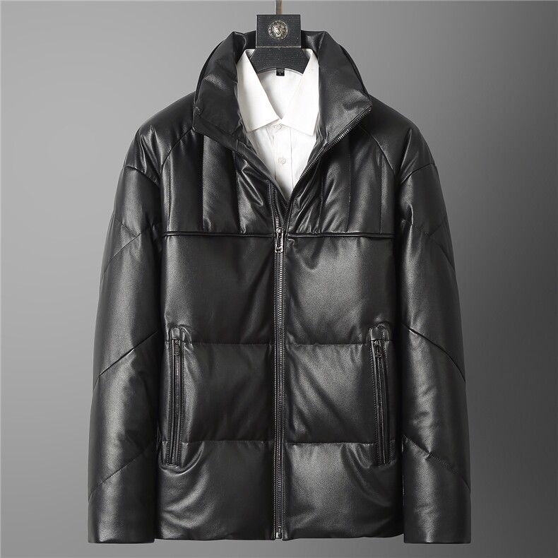 冬季新款男士鹅绒羽绒服头层牛皮外套面包服加厚保暖夹克真皮皮衣,男装夹克,电商B360A（原721A）