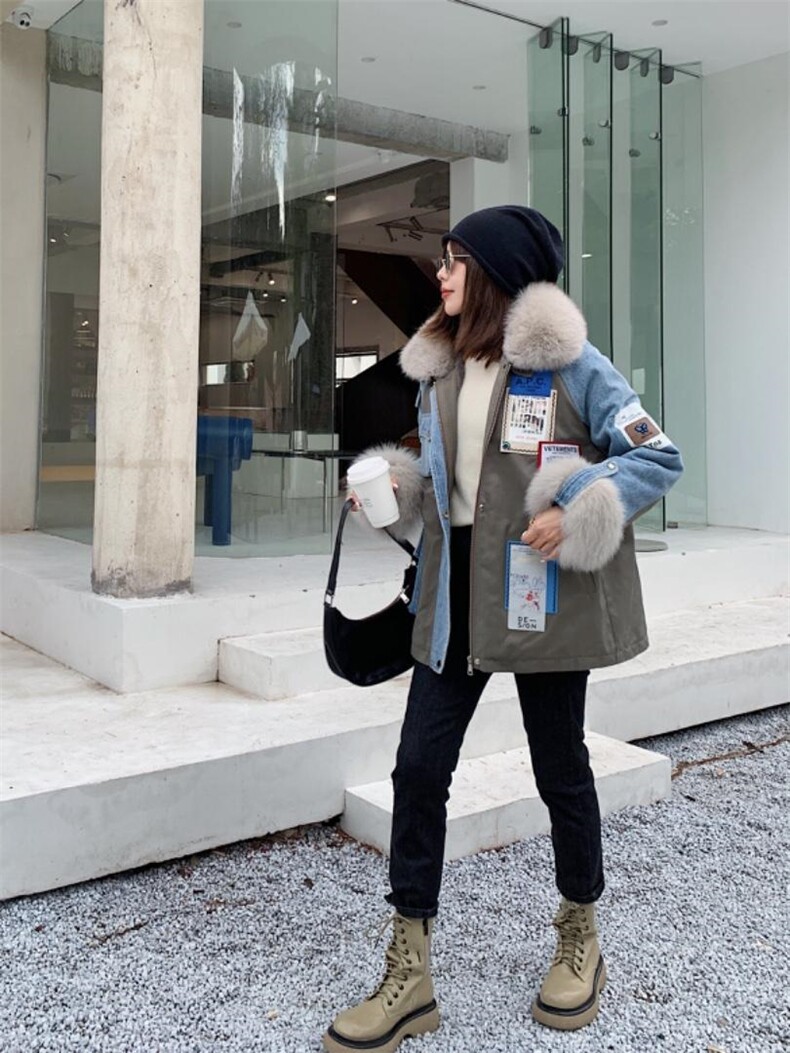 新款超洋气大毛领拼接派克服，其它，转角爱尚