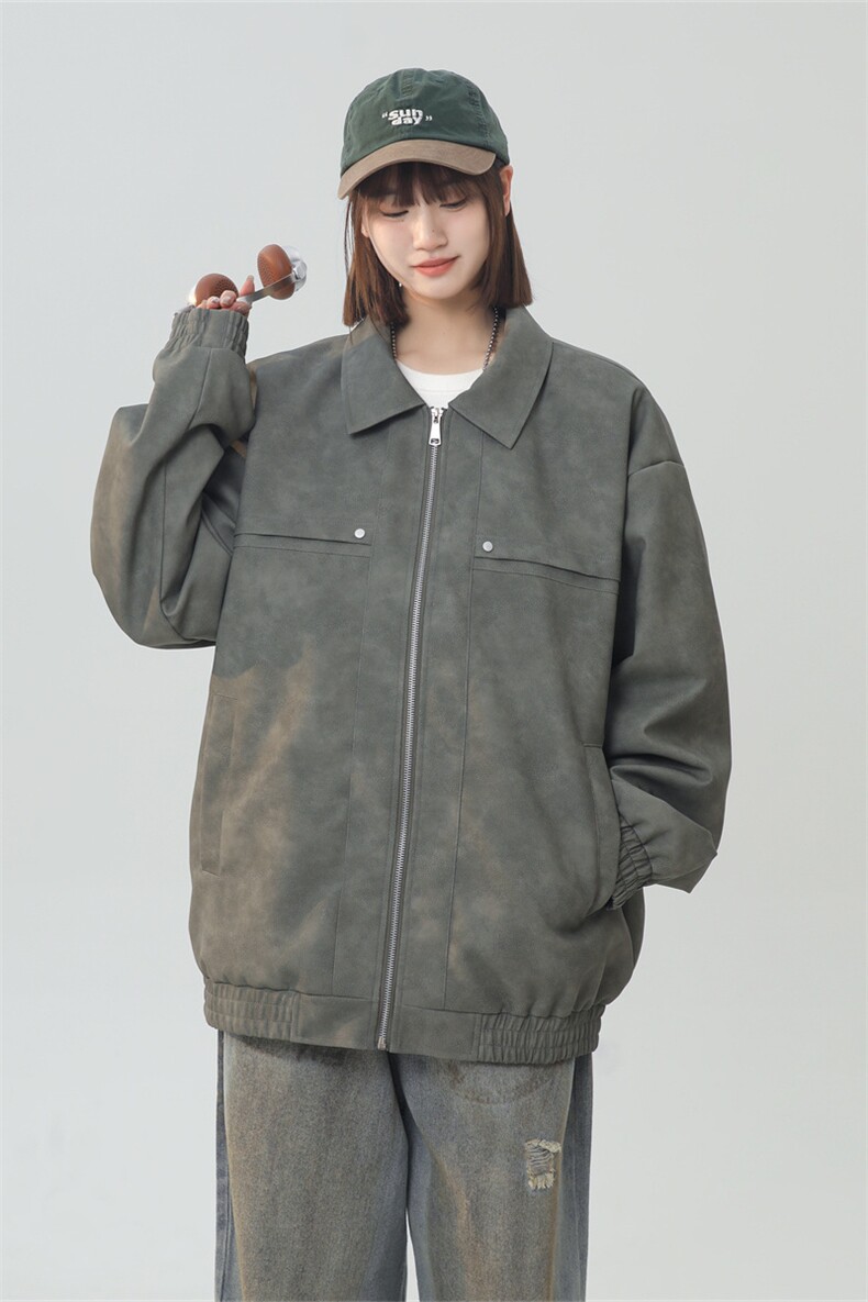 中性风PU皮工装翻领夹克2025秋季痞帅潮流外套XZ301b-2-JK2591P75,男装夹克,星座301B-2（原A443-1）