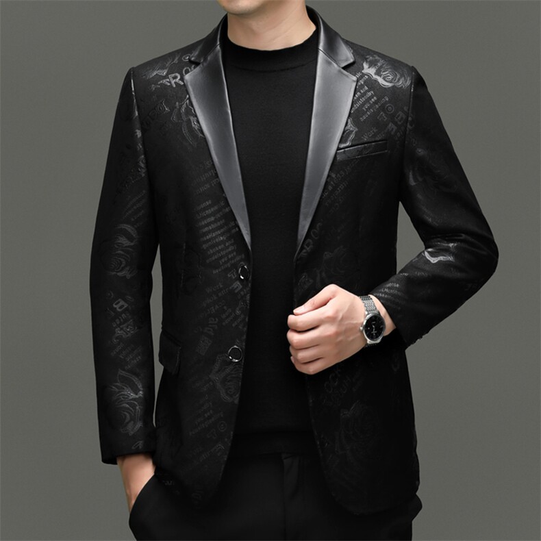 BG8113春秋款海宁真皮皮衣男绵羊皮印花西服商务休闲男装外套图片