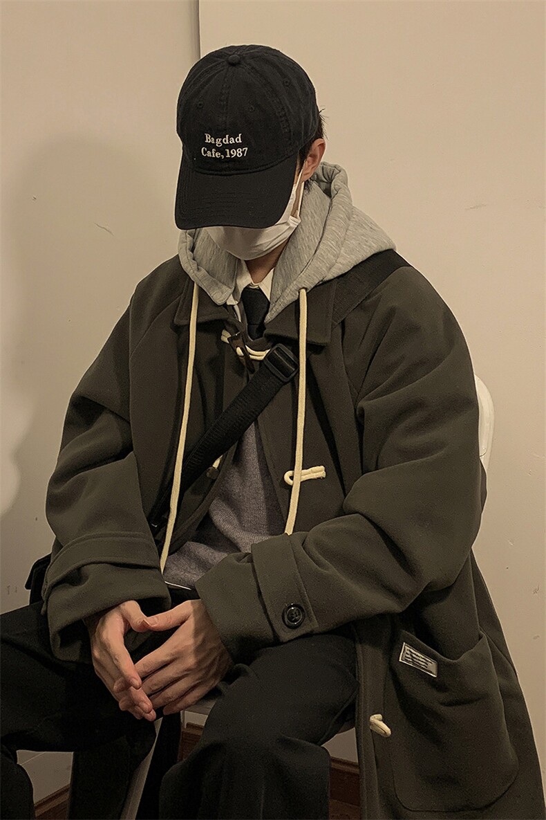 港风室内牛角扣加呢大衣男可拆卸帽外套男FY8716P138控188,男装棉衣,星座226-1