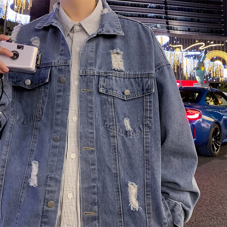 牛仔外套男韩版潮流破洞高街帅2023春秋新款ins宽松夹克W4612-P60,男装大码男装,星座412-2