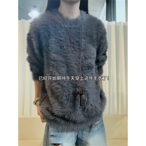 现货 秋冬纯色水貂绒长袖毛衣男女圆领套头针织衫外套LH23077-P53图片