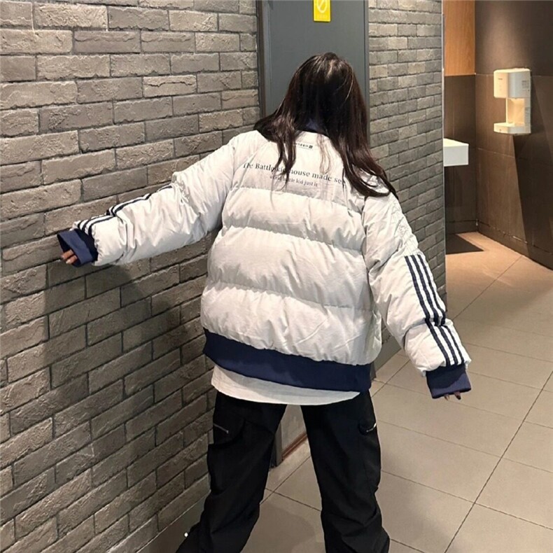 网络图现货宽松撞色三条杠条纹棉服外套加厚保暖棉衣R6816-P110,男装棉衣,星座1005-4