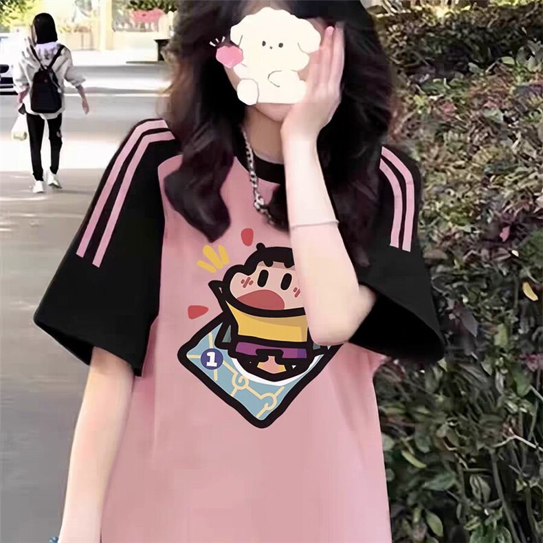 H0946-P35插肩拼色牛角袖三条杠五分杠宽松短袖T恤，女装T恤，星座617A-2