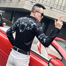 2021春秋衬衫社会男长袖上衣印花男装韩版修身四季潮流衬衣Q619-P55，男装衬衫，星座419（原A233）