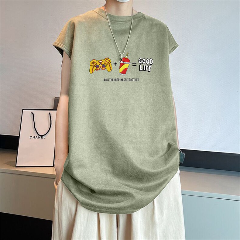 可设48小时发货支持抖音得物来样二开240克重磅美式麂皮绒背心t恤,男装T恤,电商A486