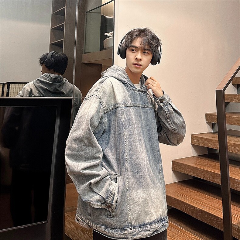 高街美式复古水洗牛仔连帽卫衣男春秋季休闲宽松高级情侣上衣外套,女装短外套,星座410-6（原星座1304-1）