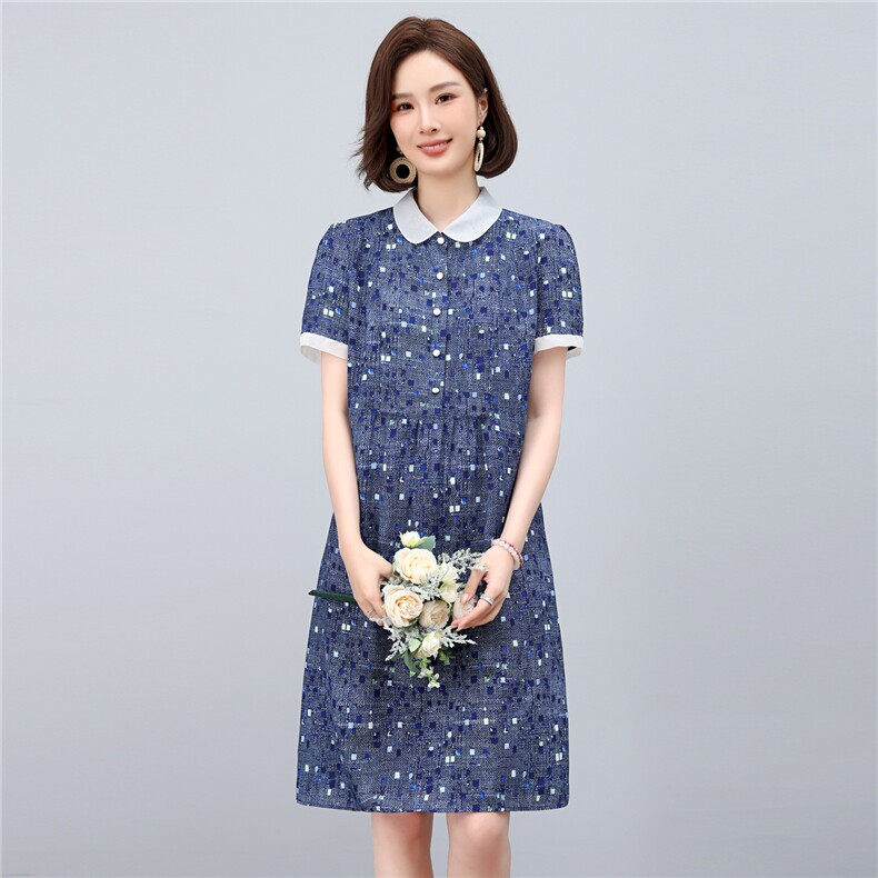 2025年夏季优雅气质碎花娃娃领时尚休闲碎花连衣裙,女装连衣裙,依恋蒂丝
