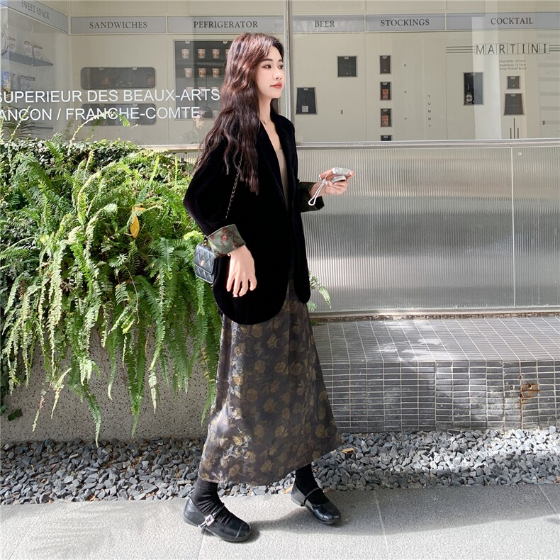 春季丝绒小西装半裙套装两件套C111-2603-P195-K318,女装套装/套裙,2C111