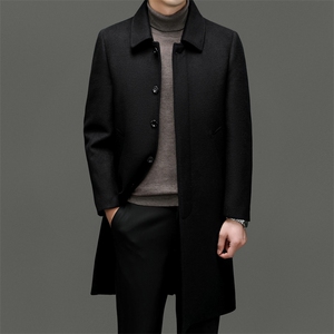 中长款男士毛呢大衣男2024秋冬季新款中年时尚休闲外套男装上衣服图片