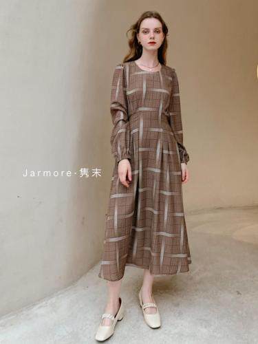 2021秋季中长款格纹连衣裙S-L现货，女装连衣裙，Jarmore隽末