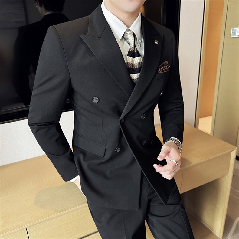507A-SJT813-P210 2025春季时尚男士双排扣西服三件套装礼服图片