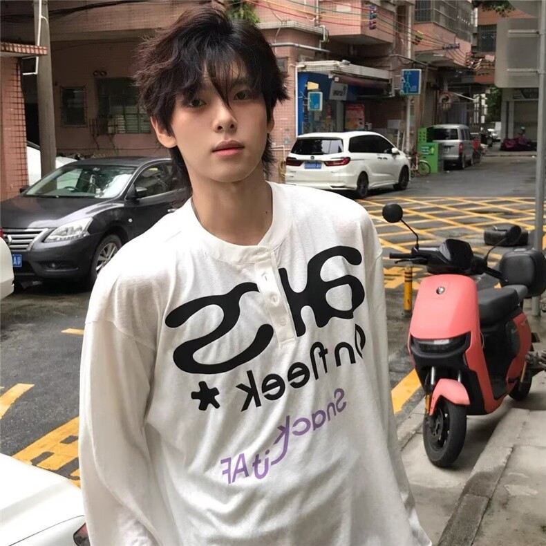 简约日系慵懒气质潮流文艺长袖T时尚百搭原宿流行新款ins,男装T恤,星座506A