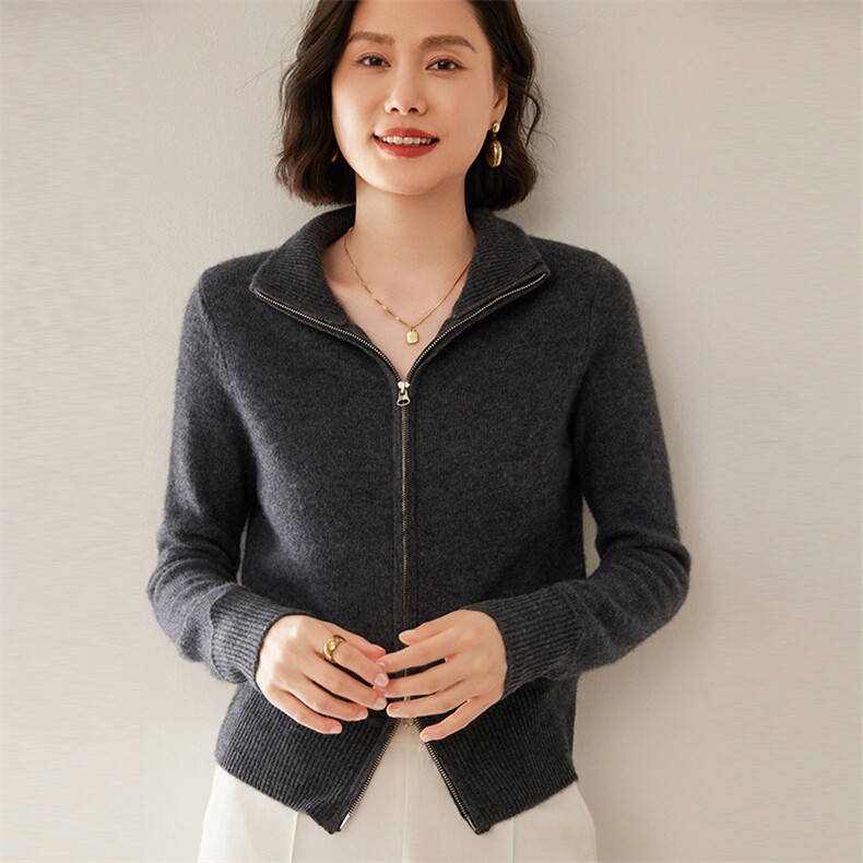 时尚高领加厚羊绒开衫显瘦保暖女士外套,女装羊绒衫,尚达羊绒