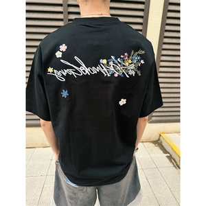 万针全刺绣工艺抖音得物高品质260克重磅纯棉双纱美式高街短袖T恤图片
