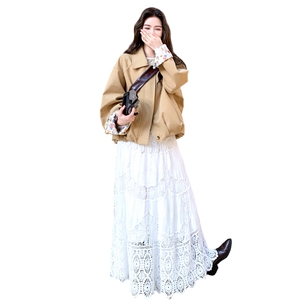 超好看卡其色翻领外套女秋季2025日系慵懒风休闲撞色袖口设计夹克图片