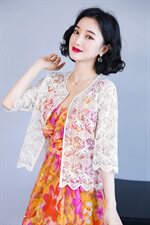 2023年蕾丝衫/雪纺衫夏季绣花短款开衫百搭圆领，女装蕾丝衫/雪纺衫，婵米儿