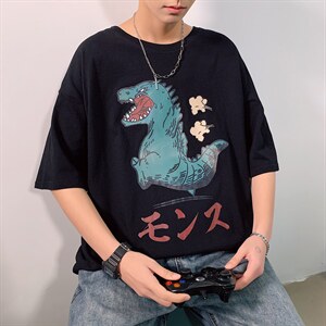 ！2021夏季纯棉男士宽松短袖T恤潮流印花半袖体恤衫T231P25图片