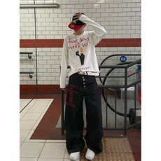 刺绣慵懒风排扣牛仔裤宽松拖地阔腿裤1001-1-FN901-P48，男装牛仔裤，星座1001-1