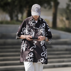 2025夏装花朵印花短袖冰丝衬衫男潮流休闲衬衣C309P35，男装衬衫，电商C323