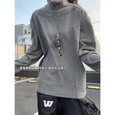 双面德绒打底衫男冬季内搭半高领加厚卫衣拼接印花长袖t恤，男装T恤，星座715-4