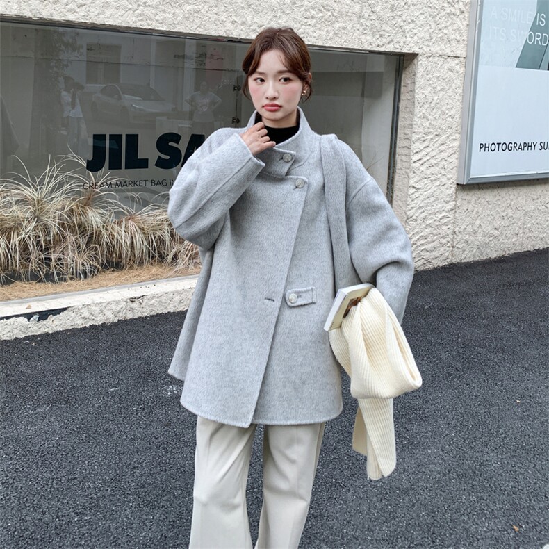 轻熟风立领呢大衣女2025秋冬新款高级感宽松显瘦小个子毛呢外套图片