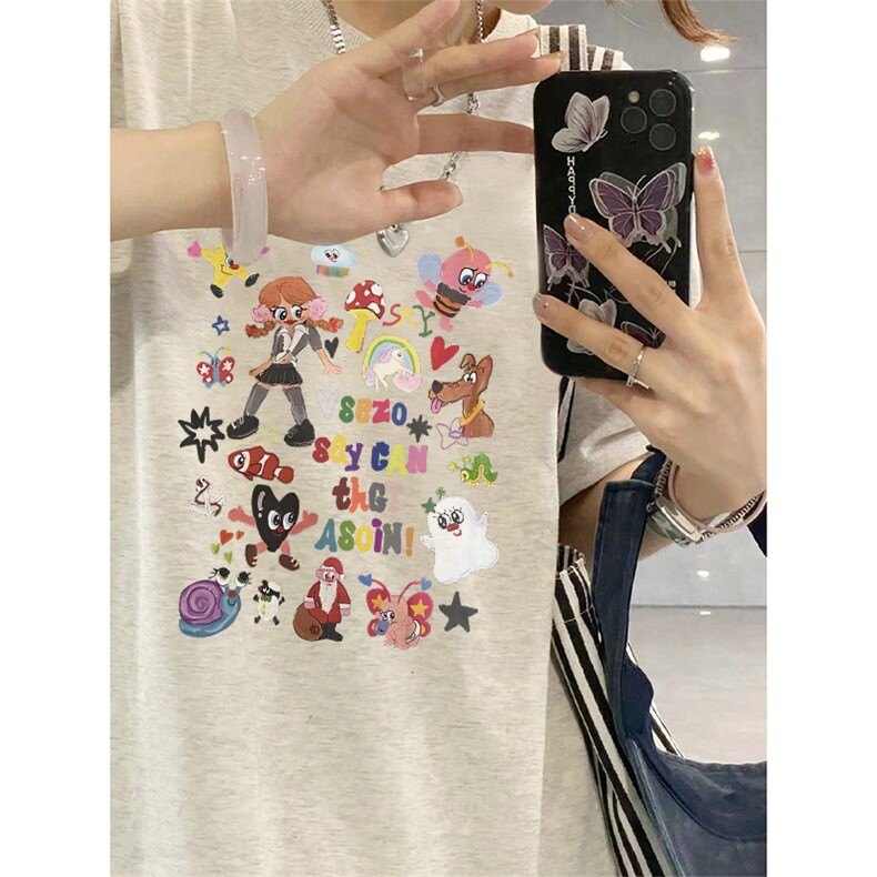 T0755-P25多彩趣味卡通印花纯棉T宽松复古小众设计感短袖上衣,男装T恤,星座617A-2