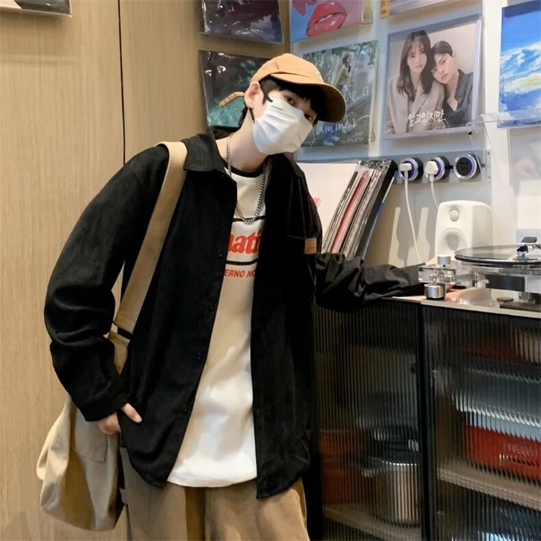 男装港风纯色百搭帅气潮流长袖衬衫上衣秋装C032-P38,男装衬衫,星座1109-3