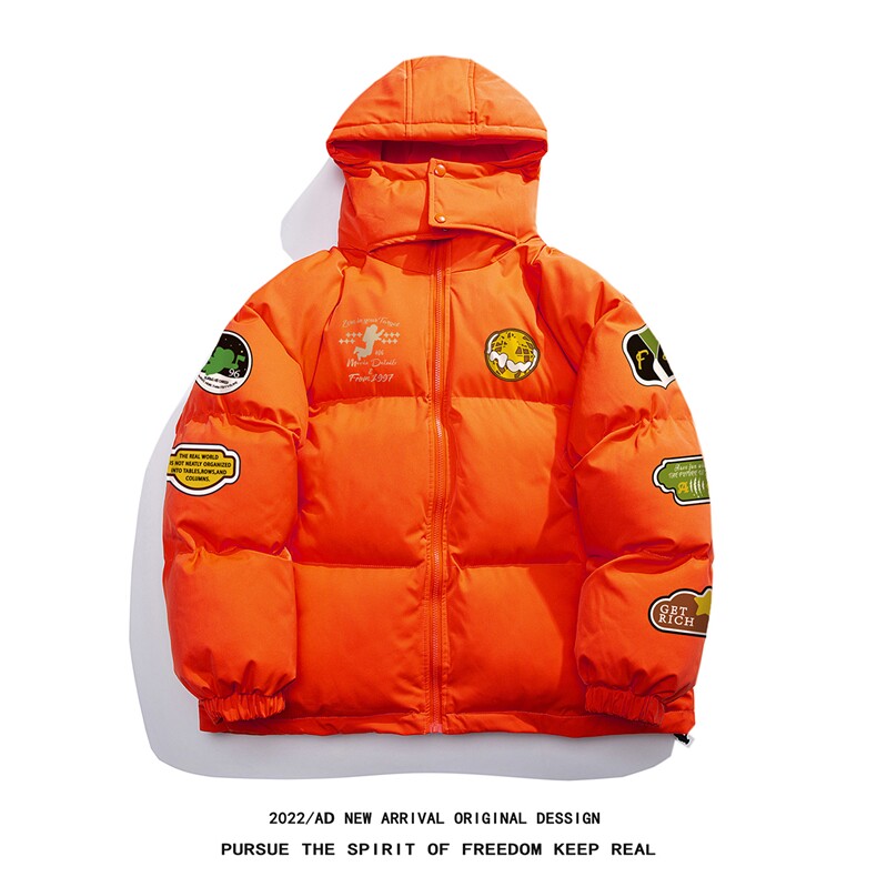 !白底冬季新款时尚潮流炸街宽松保暖连帽棉衣MY221P115控158，男装棉衣，电商A247-1